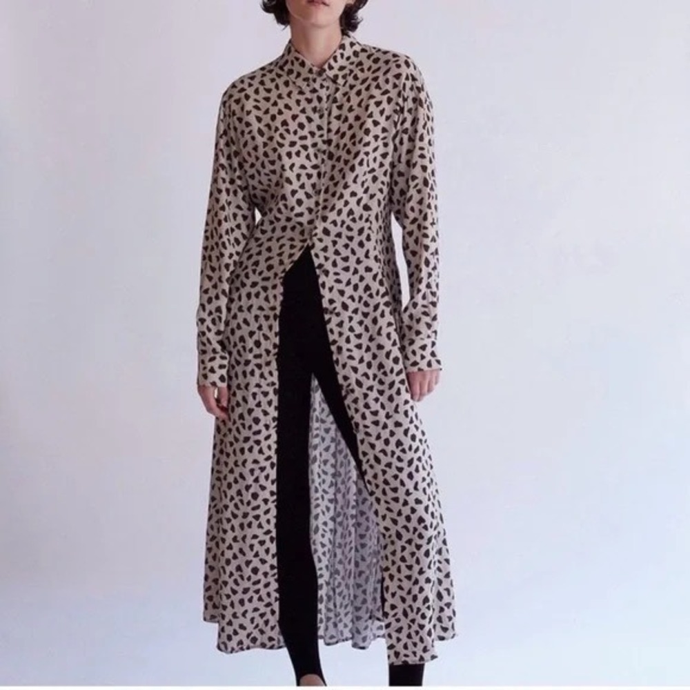 Thakoon NEW Printed Smocked Back Shirt‎ Maxi Dress Beige/Brown Combo Size 4